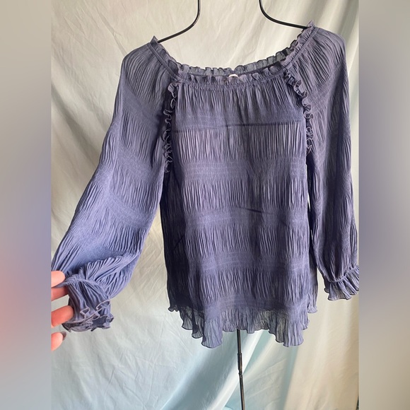 Size M Blue Ruffle Blouse Denim Blue Shade top by Mine - Picture 2 of 9